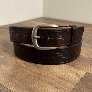 Vintage Schaefer Western Tooled Leather Belt Brown Mens Size 40 Made in USA